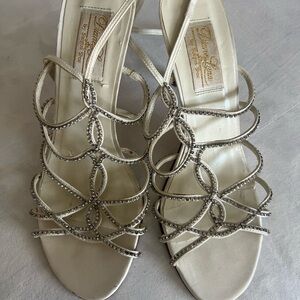 Diana Lynn Ivory Crystal-Loop Satin Heels